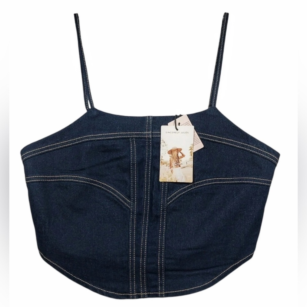SINCERELY JULES Denim Crop Tank Top Zipper Back